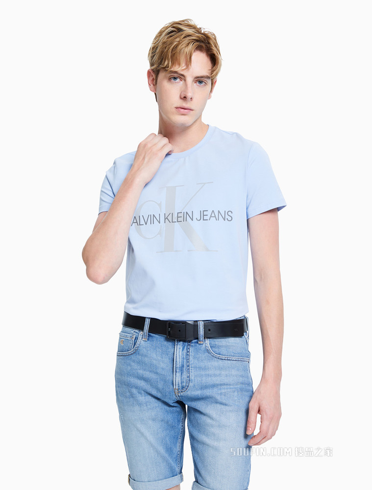 Calvin Klein 男士经典潮流双面用压纹LOGO金属针扣牛皮皮带HC0606H4600