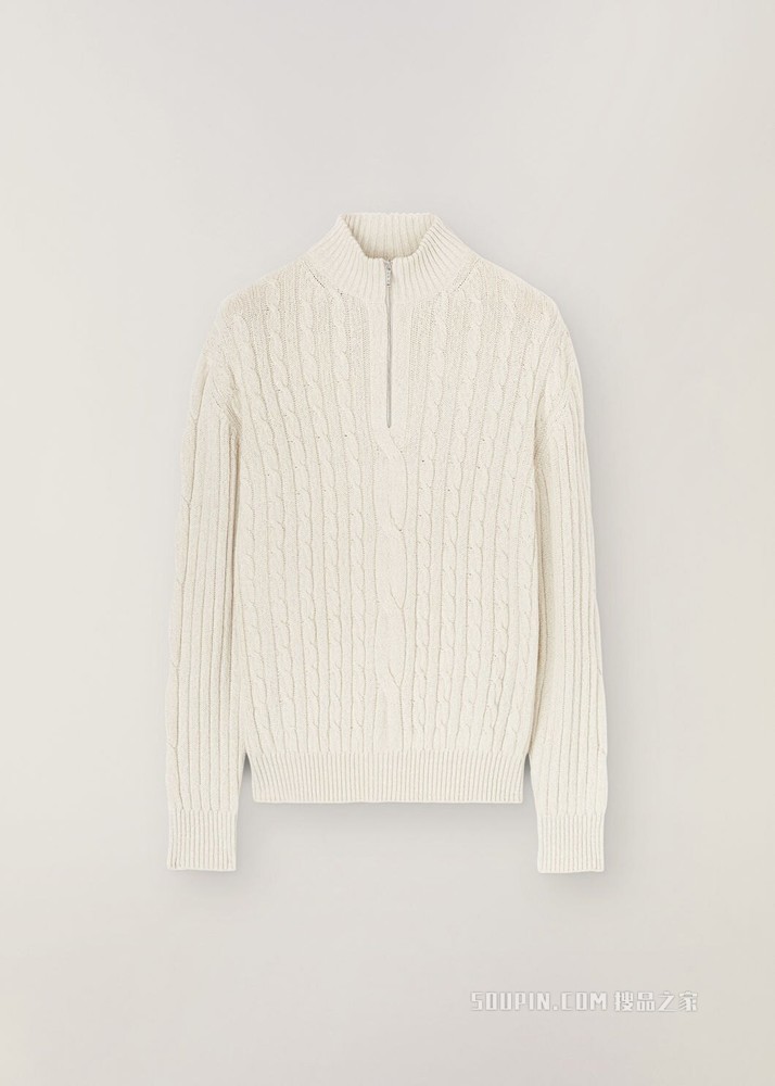 Clarendon 中领针织衫 亚麻, 小羊绒