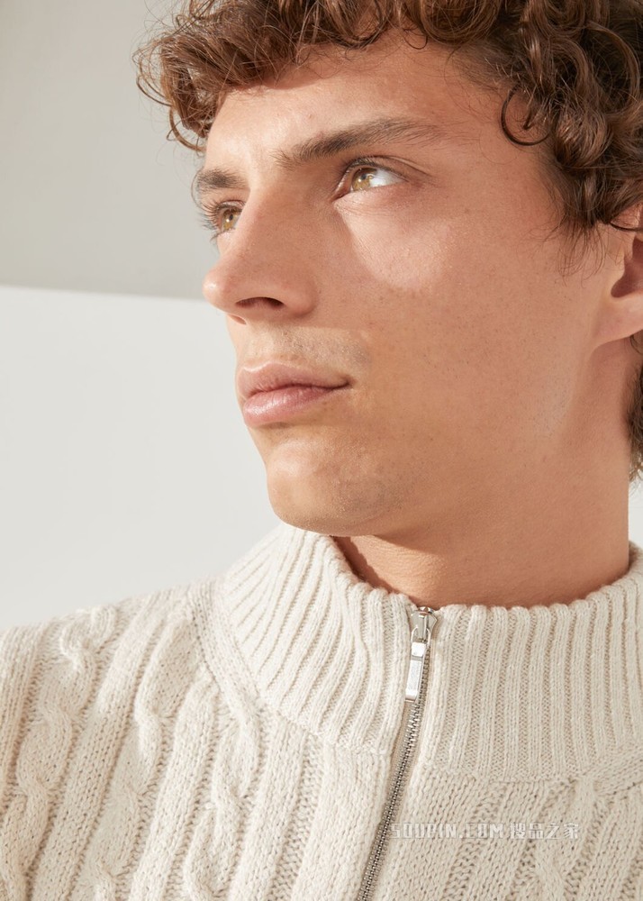 Clarendon 中领针织衫 亚麻, 小羊绒