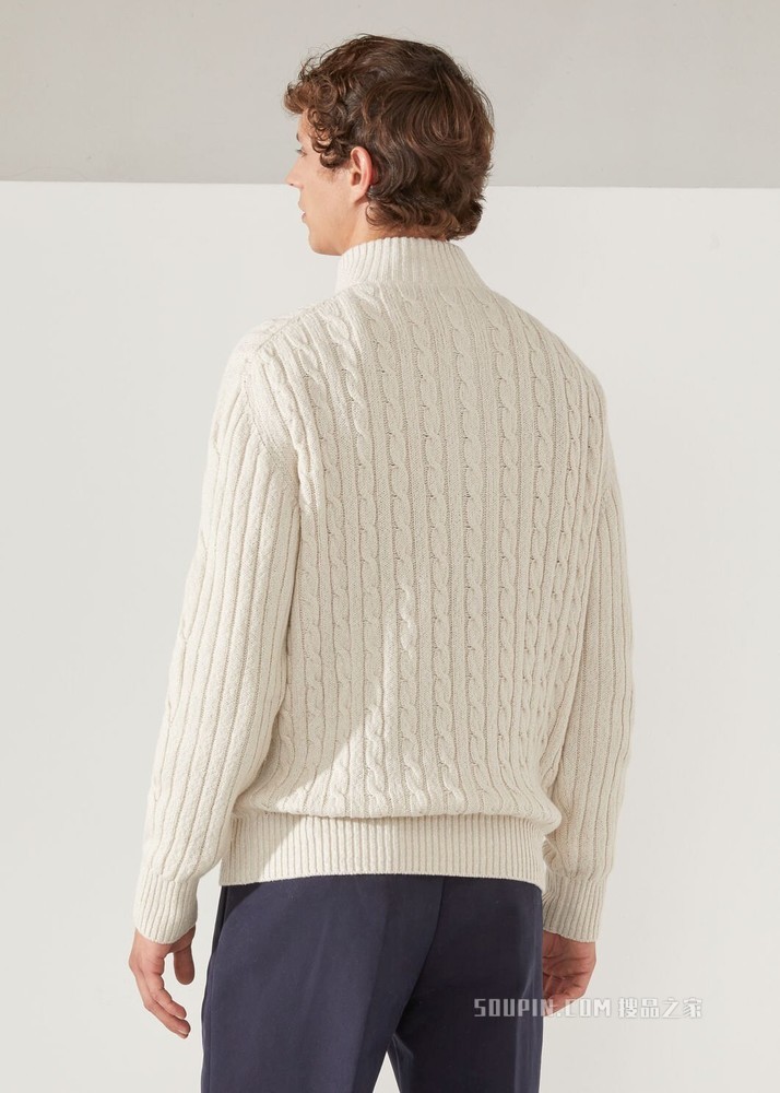 Clarendon 中领针织衫 亚麻, 小羊绒