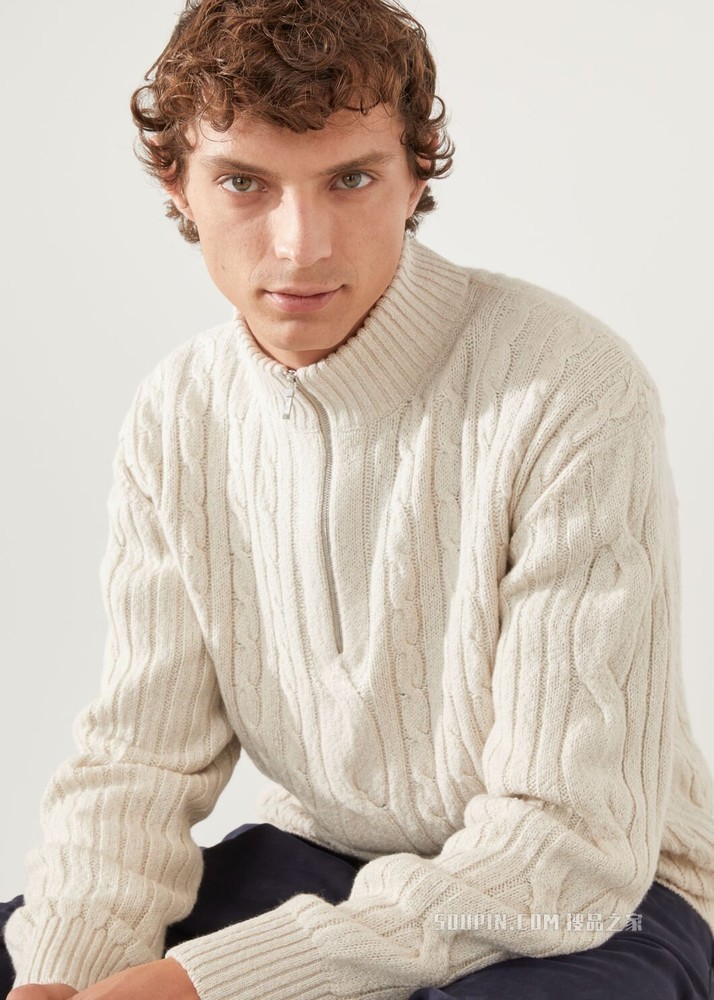 Clarendon 中领针织衫 亚麻, 小羊绒