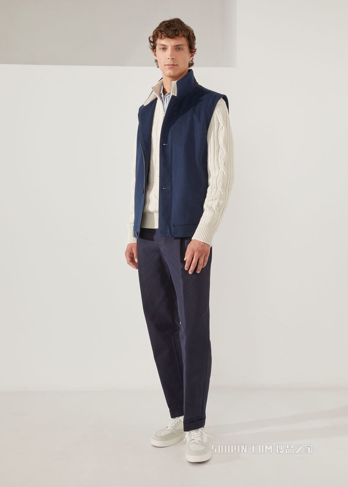 Clarendon 中领针织衫 亚麻, 小羊绒