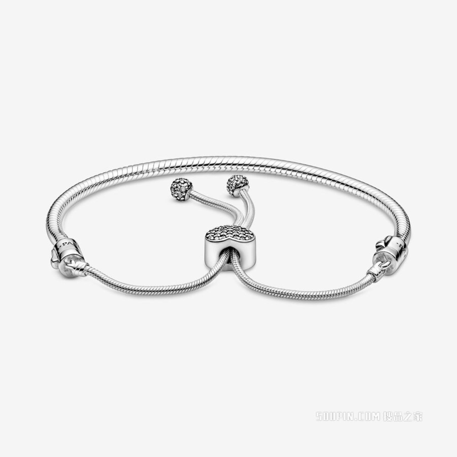 Pandora Moments系列Pavé密镶爱心链扣蛇形手链绳