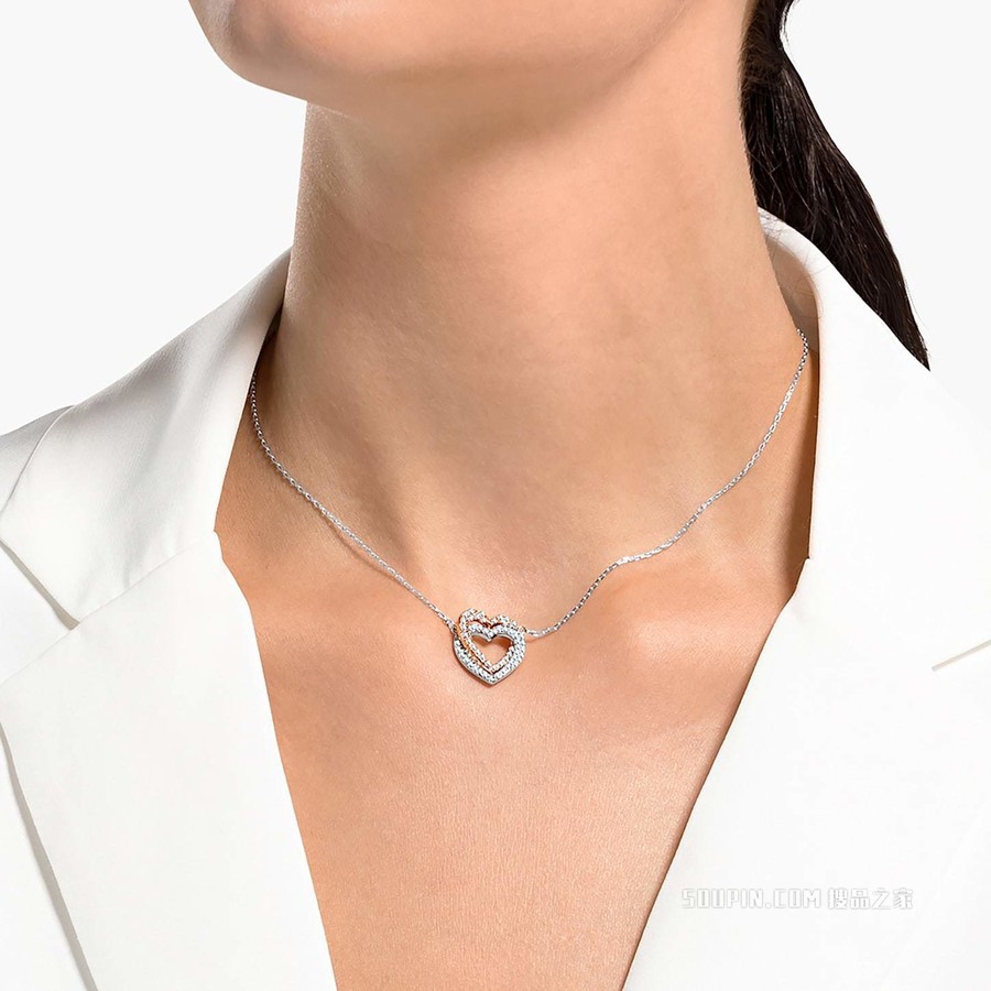 Swarovski Infinity 项链, 心形, 白色, 混合金属润饰