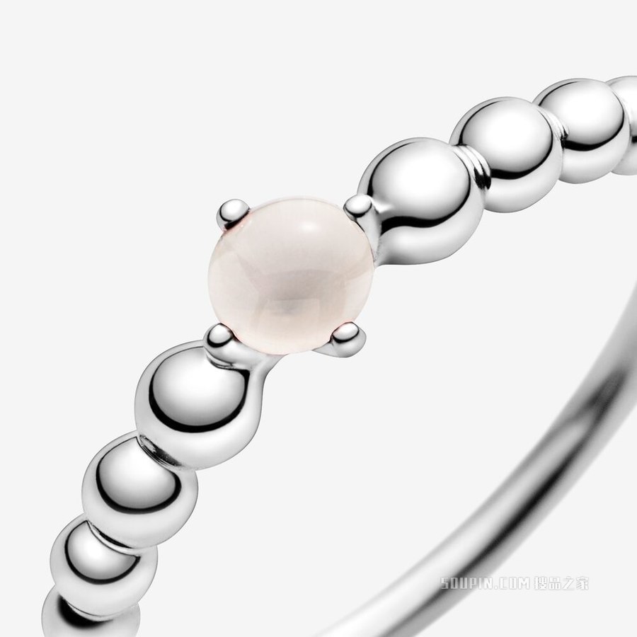 粉玫瑰红饰珠戒指