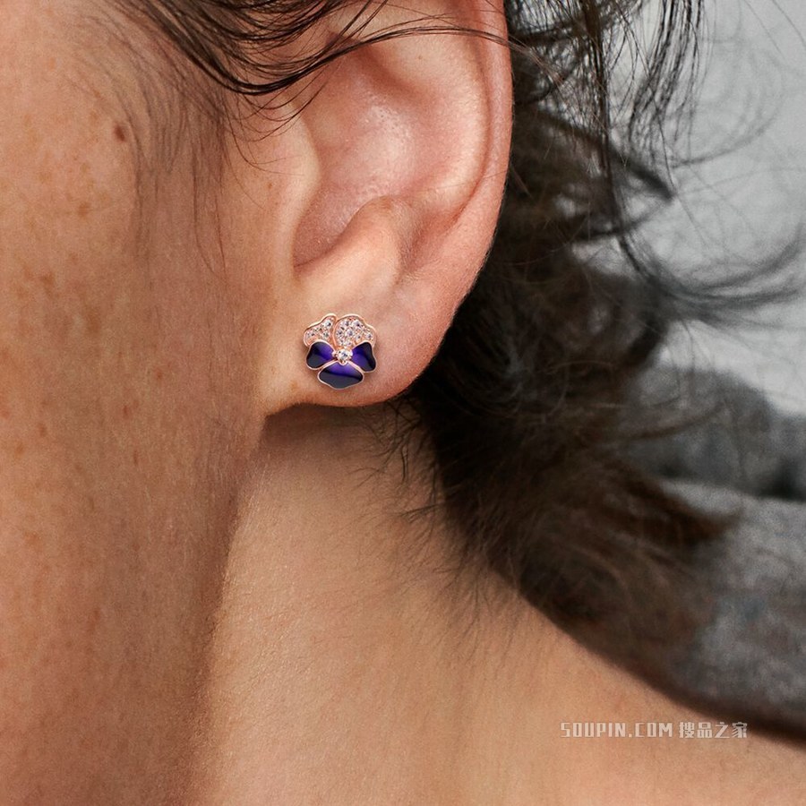 深紫色三色堇耳钉