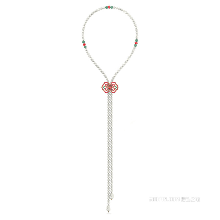 Gratia Y形项链, 红色, 镀金色调