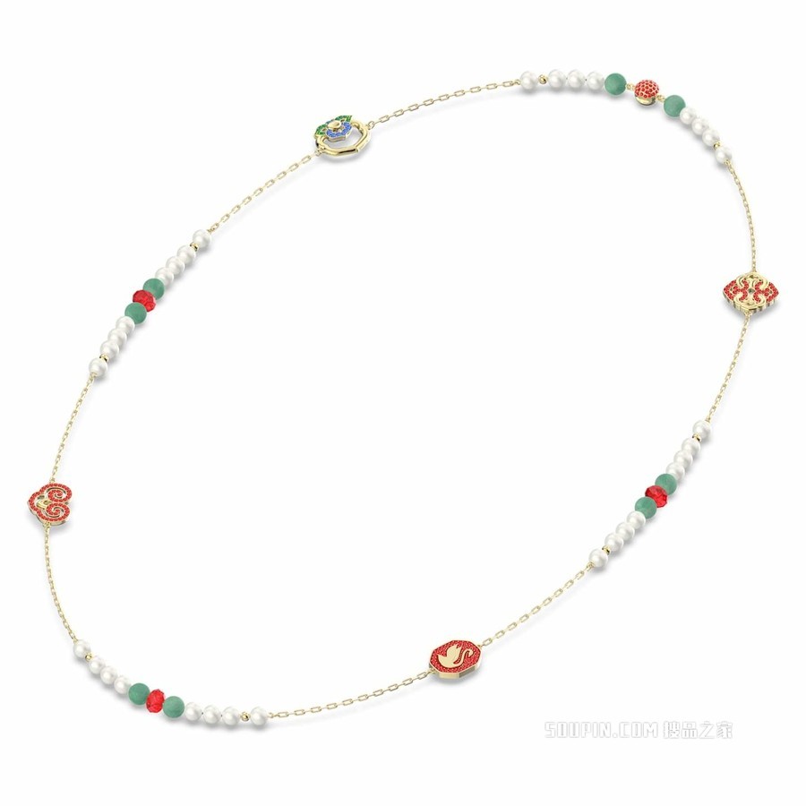 Gratia 项链, 红色, 镀金色调