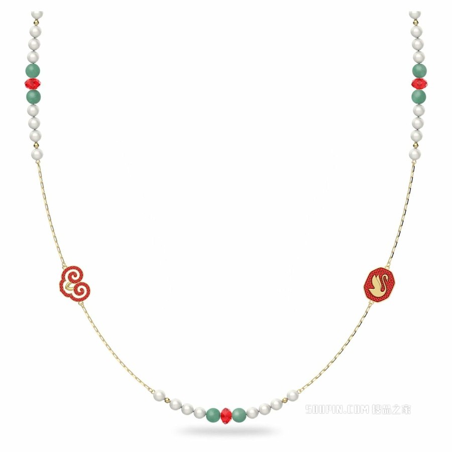 Gratia 项链, 红色, 镀金色调