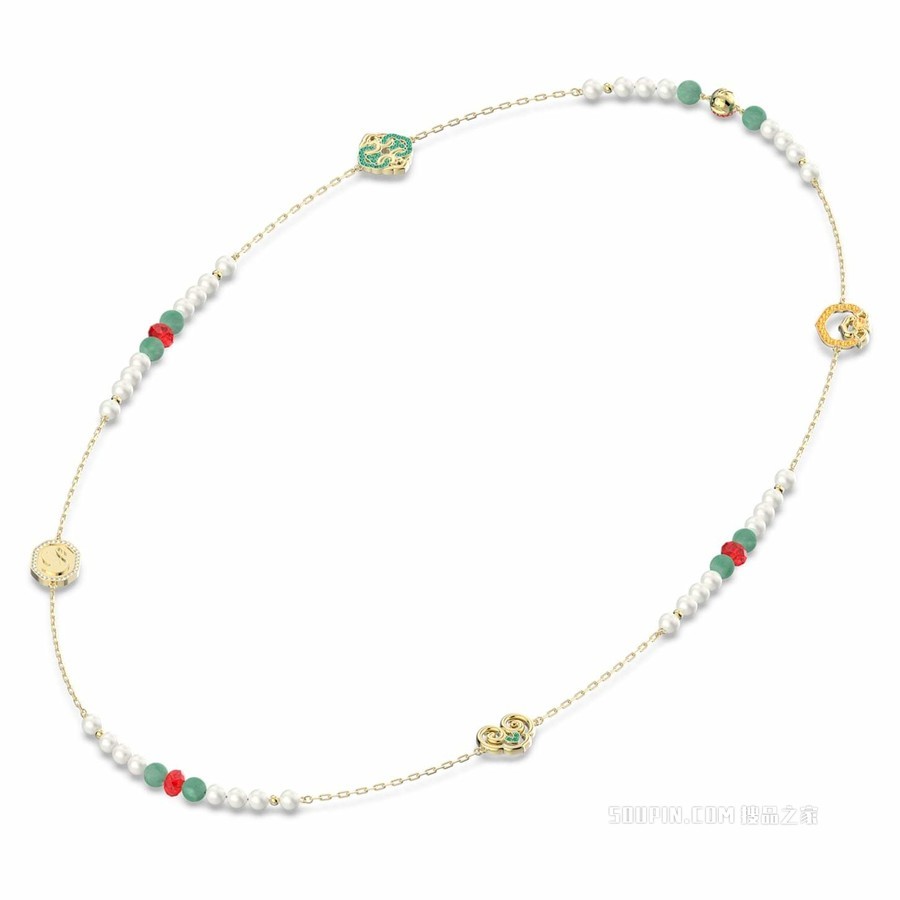Gratia 项链, 红色, 镀金色调