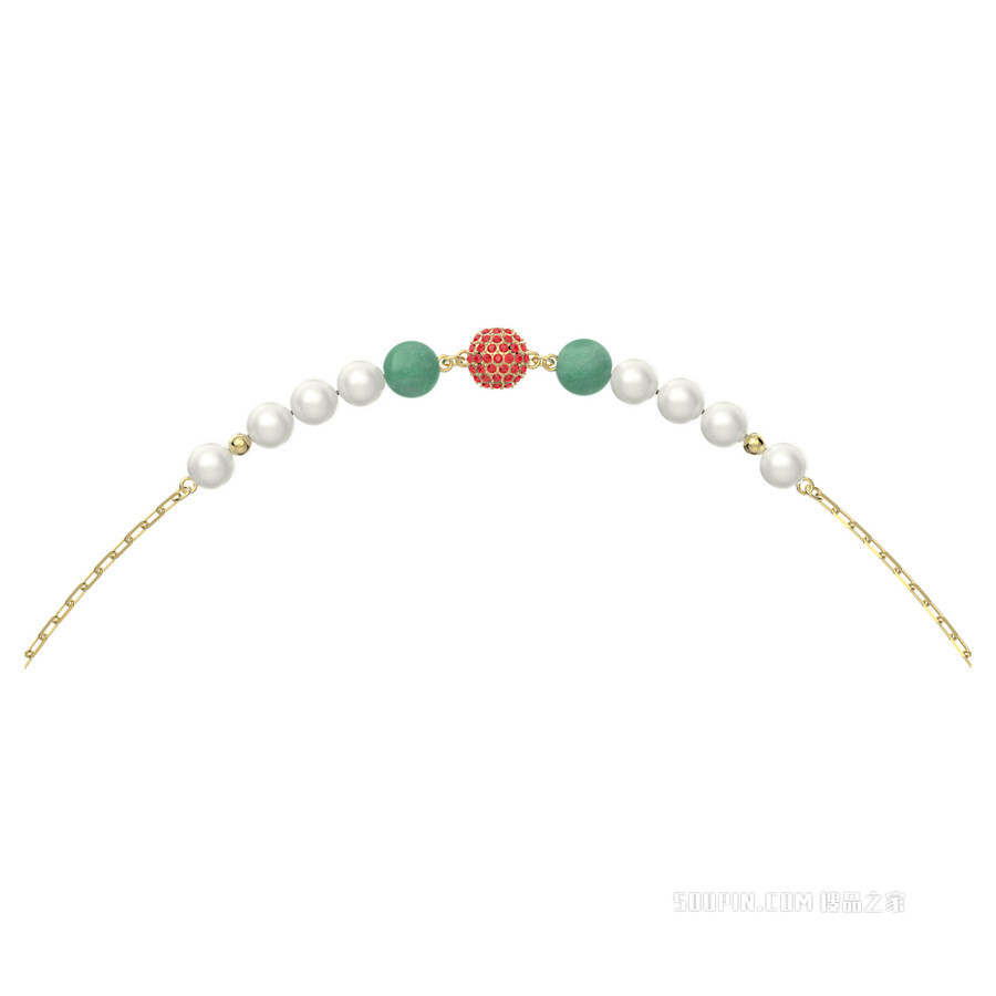 Gratia 项链, 红色, 镀金色调