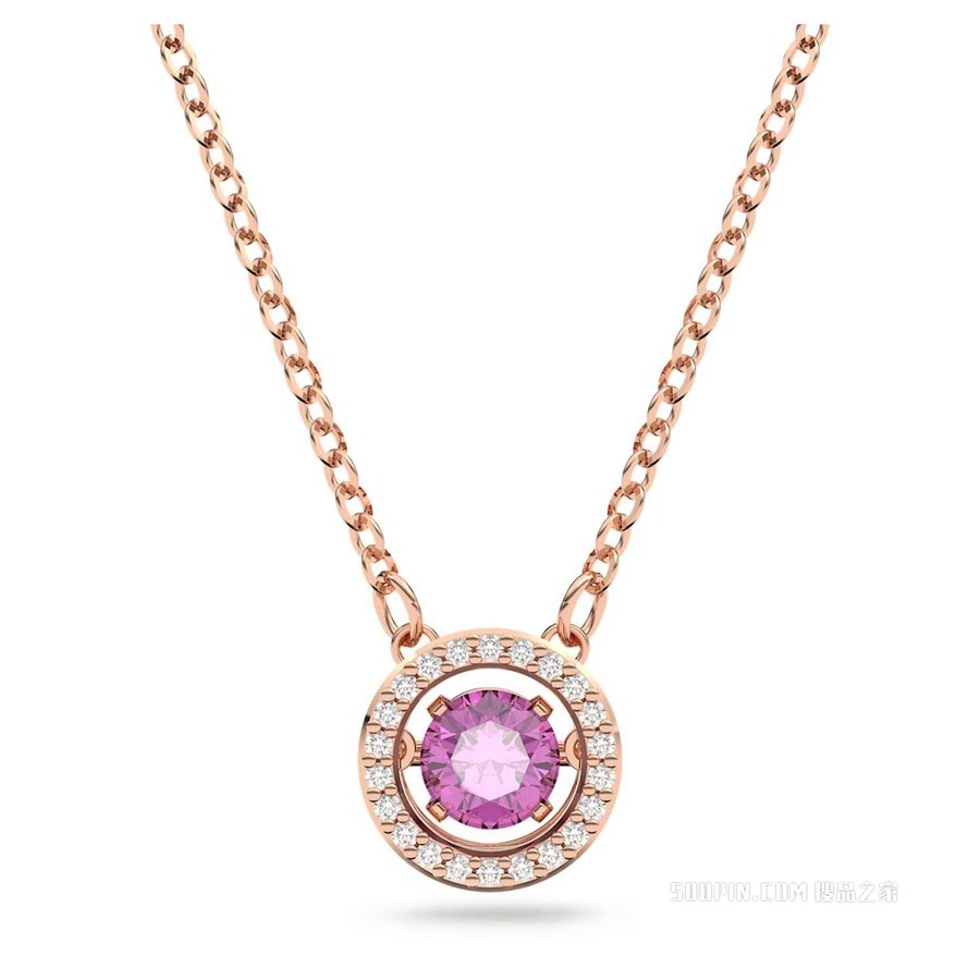 Swarovski Sparkling Dance 链坠, 圆形切割, 紫色, 镀玫瑰金色调