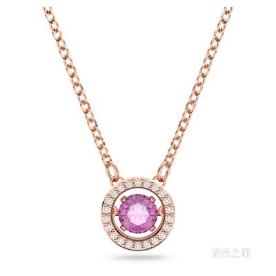 Swarovski Sparkling Dance 链坠, 圆形切割, 紫色, 镀玫瑰金色调