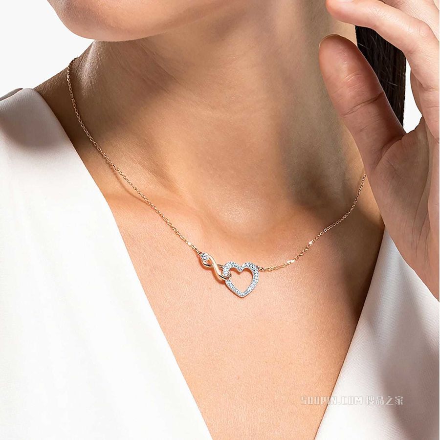 Swarovski Infinity 项链, 无限和心, 白色, 混合金属润饰