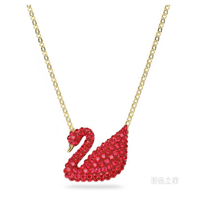 Swarovski Iconic Swan 链坠, 天鹅, 小码, 红色, 镀金色调