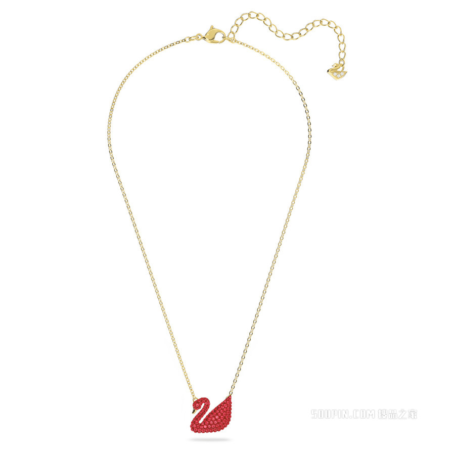 Swarovski Iconic Swan 链坠, 天鹅, 小码, 红色, 镀金色调