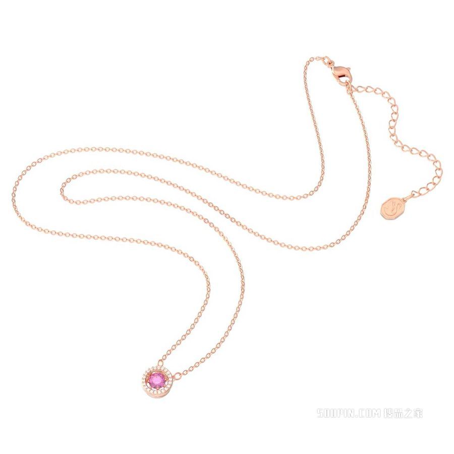 Swarovski Sparkling Dance 链坠, 圆形切割, 紫色, 镀玫瑰金色调