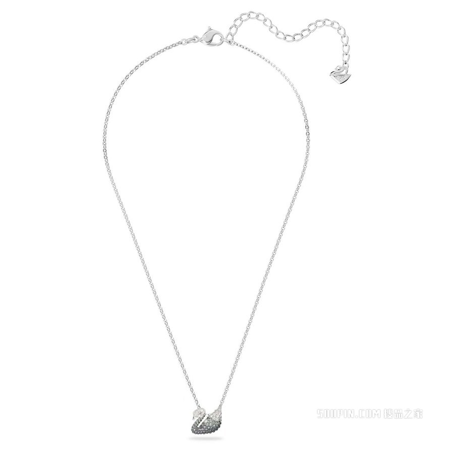 Swarovski Iconic Swan 链坠, 天鹅, 大码, 灰色, 镀铑