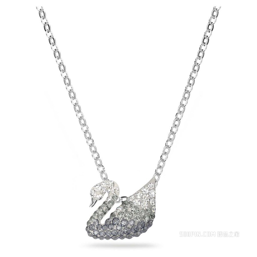 Swarovski Iconic Swan 链坠, 天鹅, 大码, 灰色, 镀铑