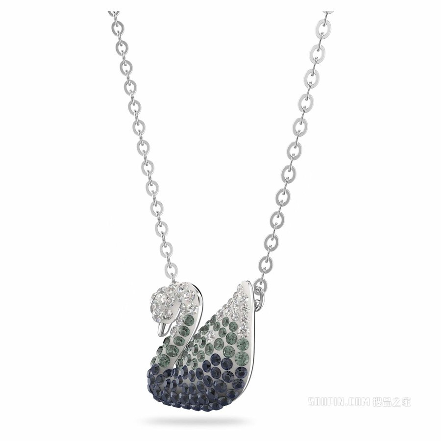 Swarovski Iconic Swan 链坠, 天鹅, 小码, 灰色, 镀铑