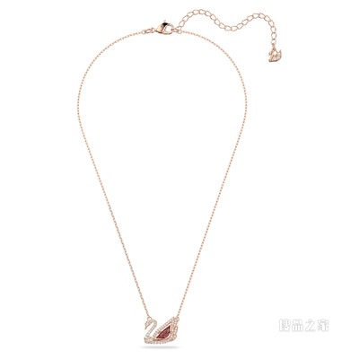 Dancing Swan 项链, 天鹅, 红色, 镀玫瑰金色调