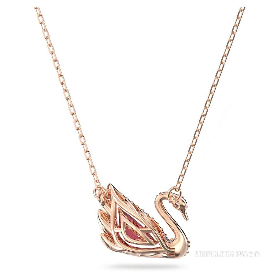 Dancing Swan 项链, 天鹅, 红色, 镀玫瑰金色调