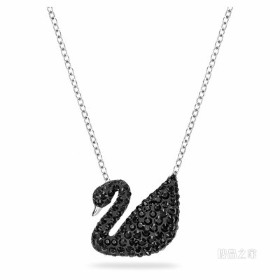 Swarovski Iconic Swan 链坠, 天鹅, 小码, 黑色, 镀铑