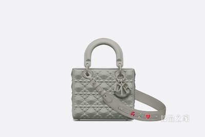 小号 Lady Dior My ABCDior 手袋 灰色牛皮革钻石形图案藤格纹