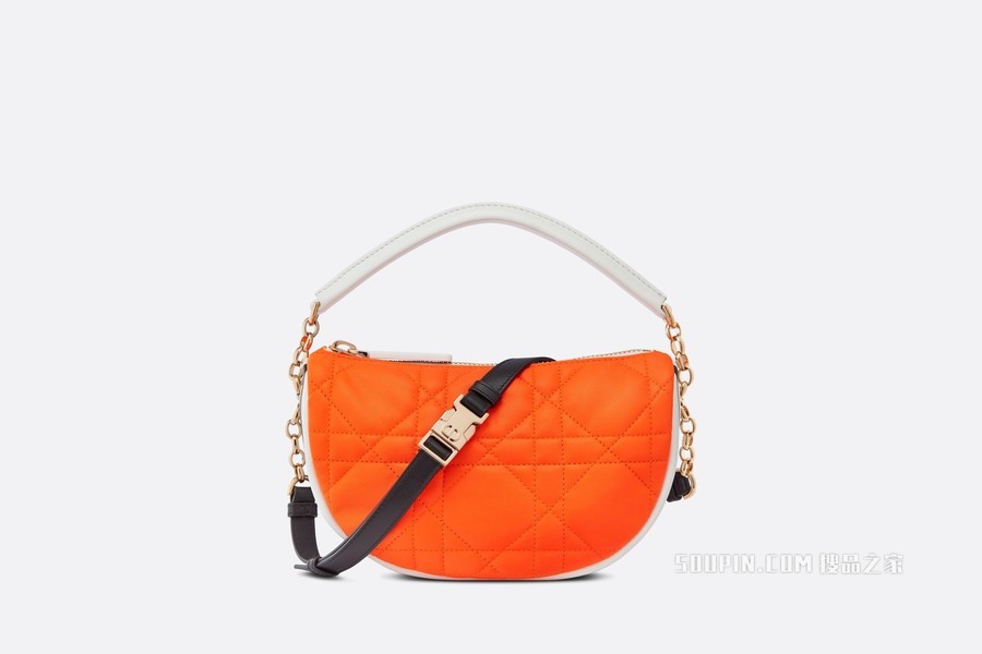 小号 Dior Vibe Hobo 手袋 荧光橙色羊皮革超大藤格纹