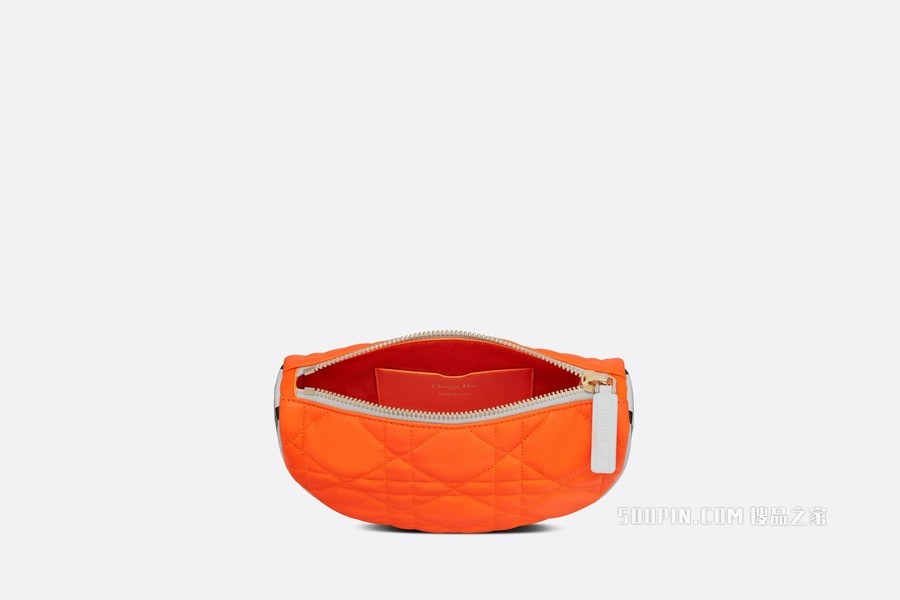 小号 Dior Vibe Hobo 手袋 荧光橙色羊皮革超大藤格纹