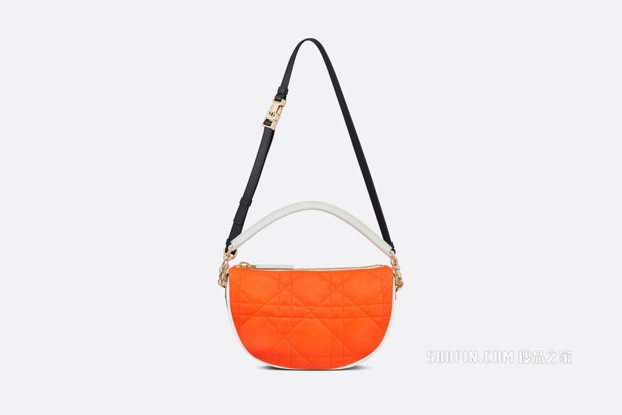 小号 Dior Vibe Hobo 手袋 荧光橙色羊皮革超大藤格纹