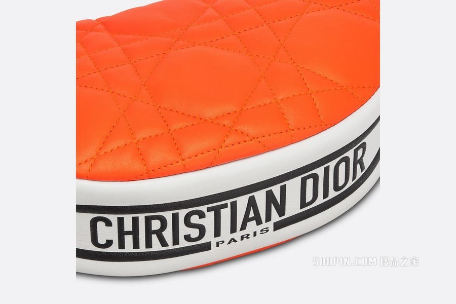 小号 Dior Vibe Hobo 手袋 荧光橙色羊皮革超大藤格纹