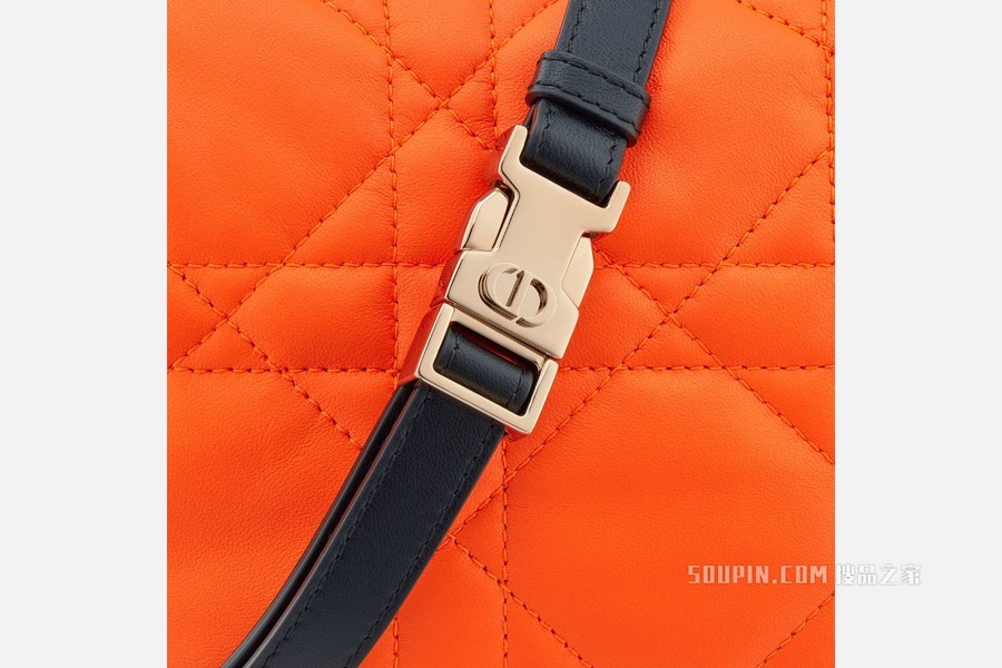 小号 Dior Vibe Hobo 手袋 荧光橙色羊皮革超大藤格纹