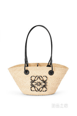 小号伊拉卡棕榈纤维和牛皮革 Anagram Basket 手袋