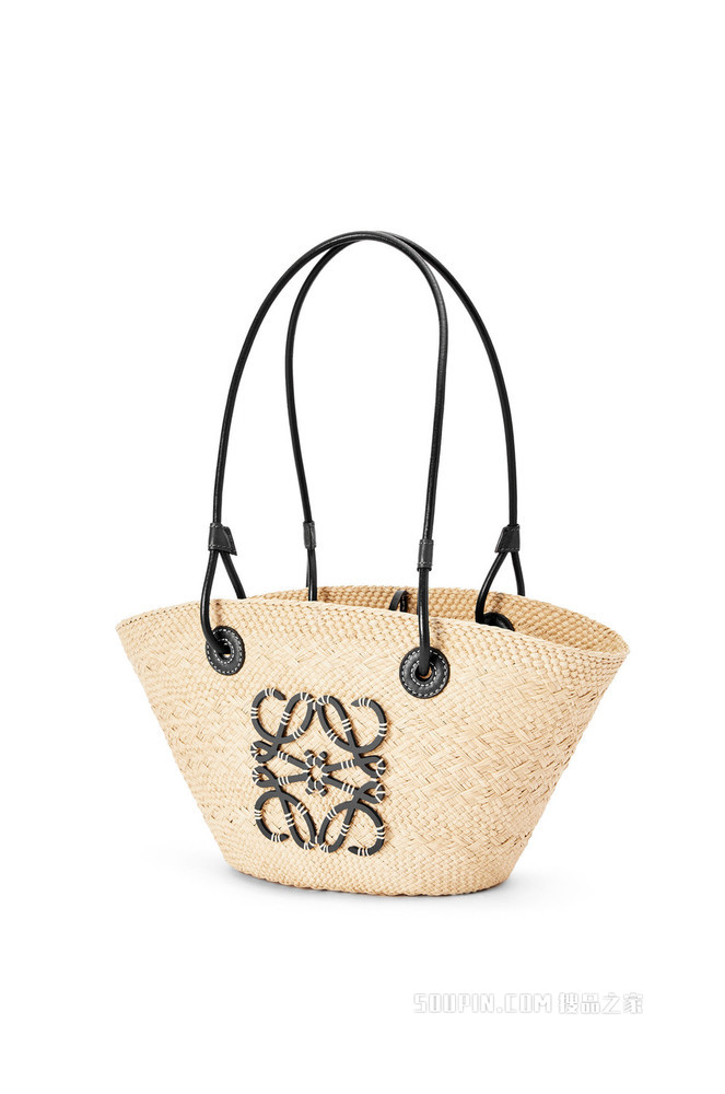 小号伊拉卡棕榈纤维和牛皮革 Anagram Basket 手袋