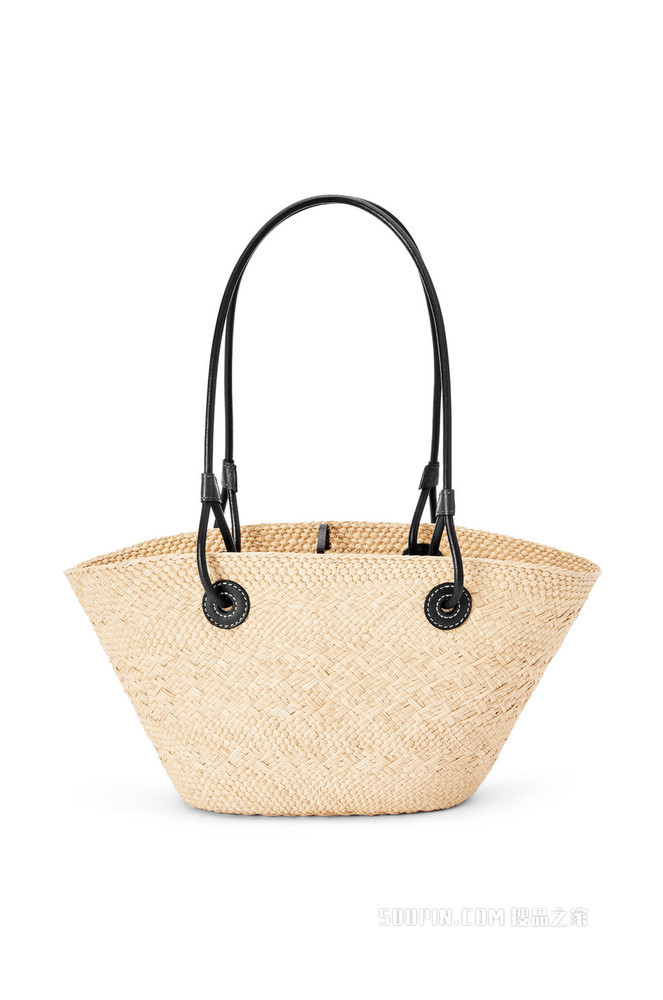 小号伊拉卡棕榈纤维和牛皮革 Anagram Basket 手袋