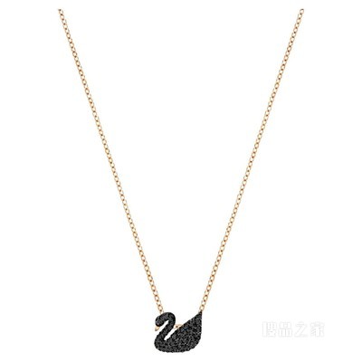 Swarovski Iconic Swan 链坠, 天鹅, 大码, 黑色, 镀玫瑰金色调