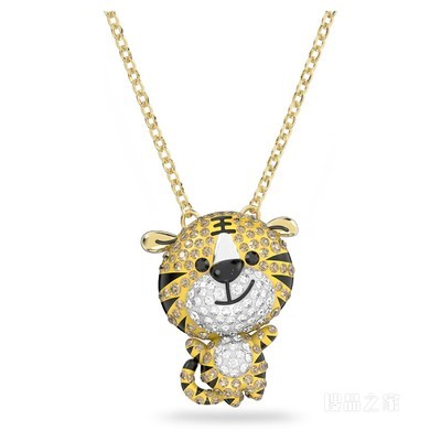 Zodiac Tiger 链坠, 老虎, 黄色, 镀金色调