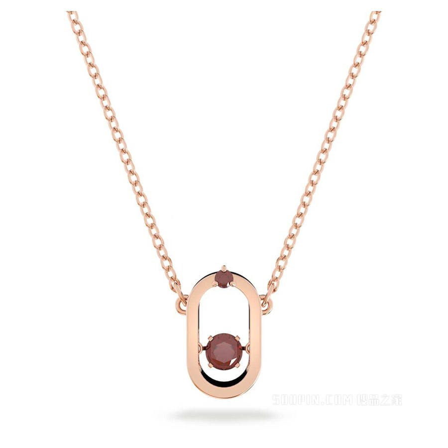 Swarovski Sparkling Dance Oval 项链, 圆形切割, 红色, 镀玫瑰金色调