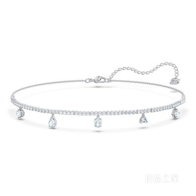 Tennis Deluxe 束颈项链, 混合切割, 白色, 镀铑
