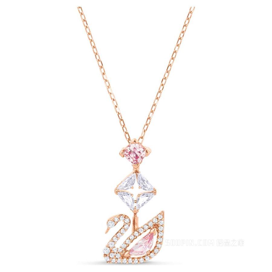 Dazzling Swan Y形项链, 天鹅, 粉红色, 镀玫瑰金色调