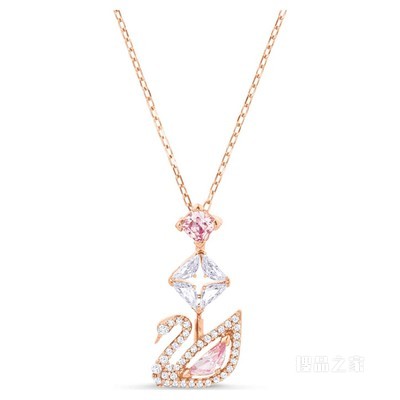 Dazzling Swan Y形项链, 天鹅, 粉红色, 镀玫瑰金色调