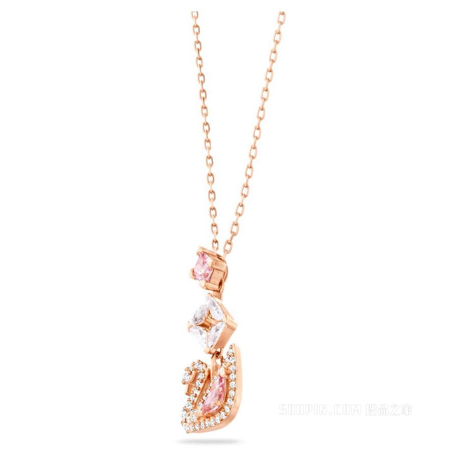 Dazzling Swan Y形项链, 天鹅, 粉红色, 镀玫瑰金色调