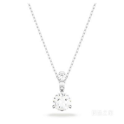 Solitaire 链坠, 圆形切割, 白色, 镀铑