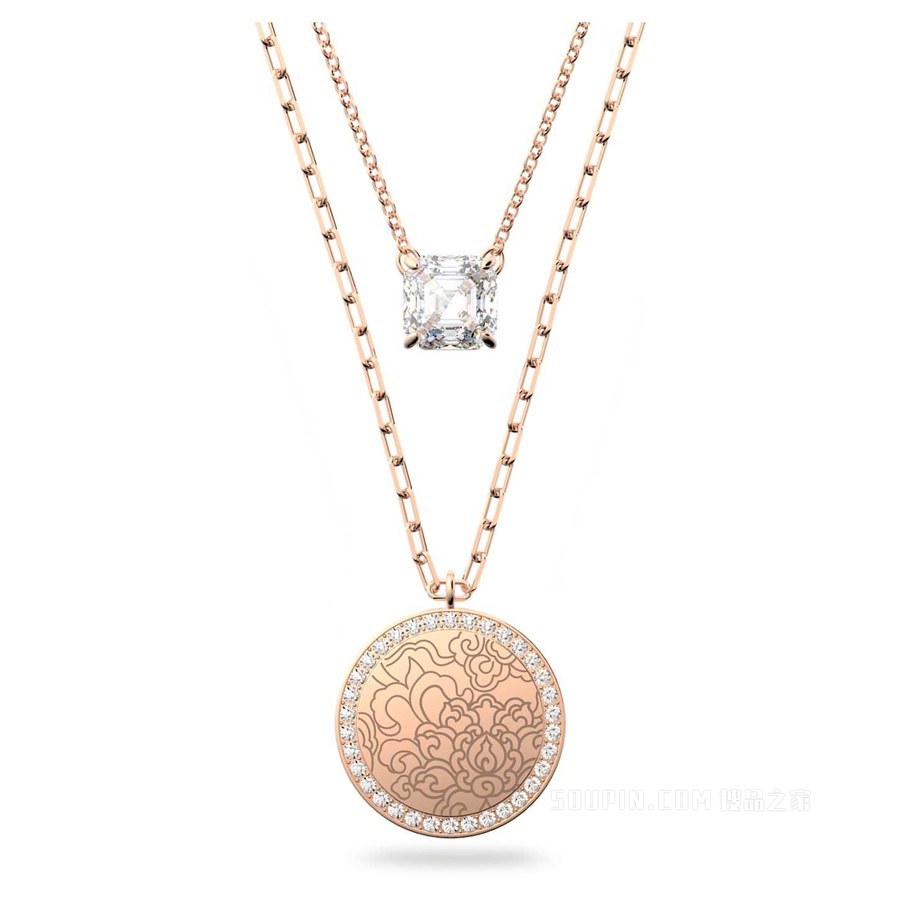 Connexus medallion 项链, 套装 (2), 花朵, 粉红色, 镀玫瑰金色调