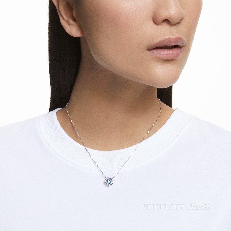 Swarovski Sparkling Dance 项链, 蓝色, 镀铑