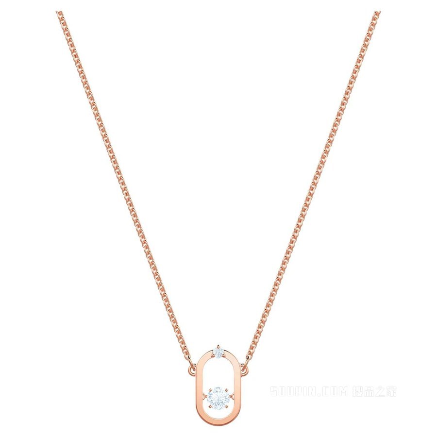 Swarovski Sparkling Dance Oval 项链, 圆形切割, 白色, 镀玫瑰金色调