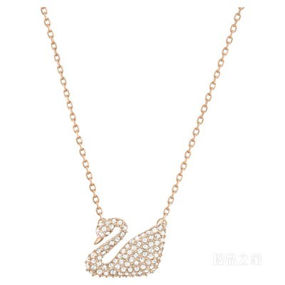 Swan 项链, 天鹅, 白色, 镀玫瑰金色调