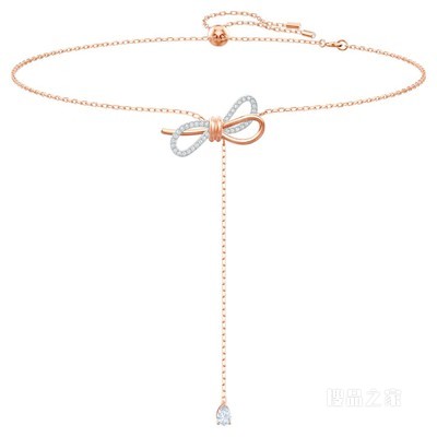 Lifelong Bow Y形项链, 蝴蝶结, 白色, 混合金属润饰