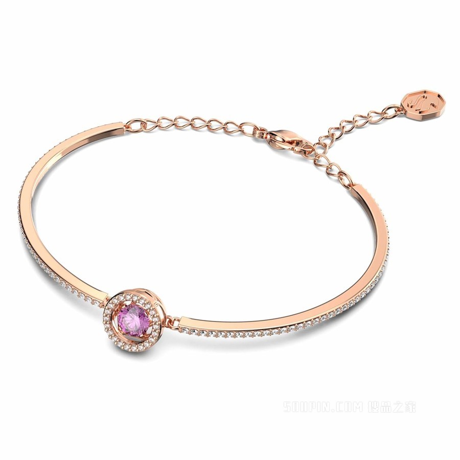 Swarovski Sparkling Dance 手镯, 圆形切割, 紫色, 镀玫瑰金色调